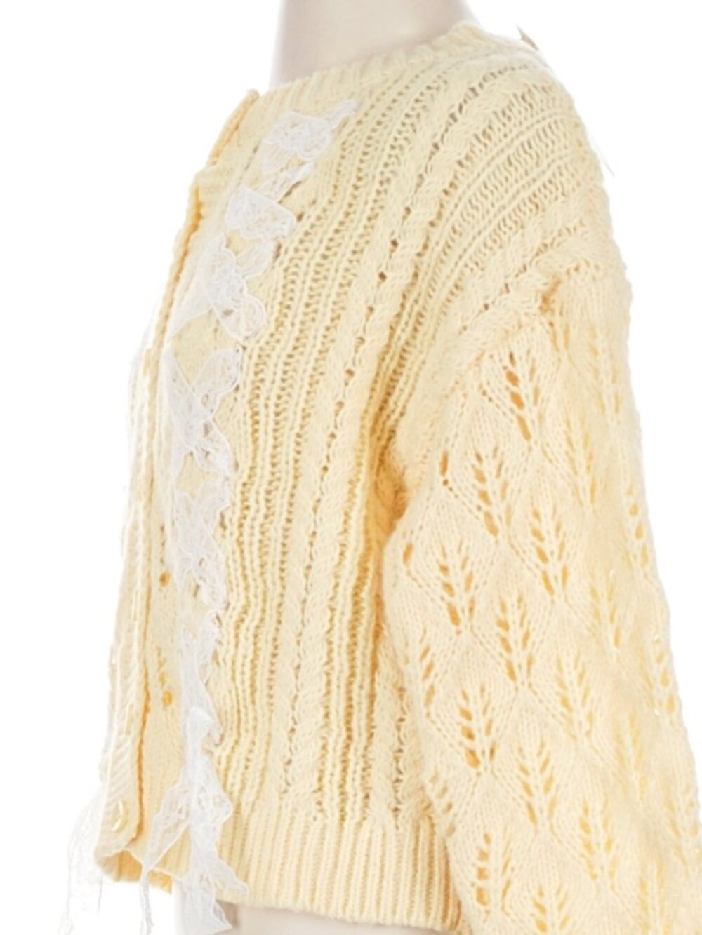 NWT Pretty Garbage Lace Up Pointelle Cardigan Sweater Yellow Cottagecore Small - Picture 7 of 10